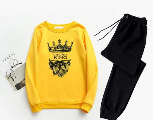 Yellow Beautiful Track suit || With Black King 👑 Printing.