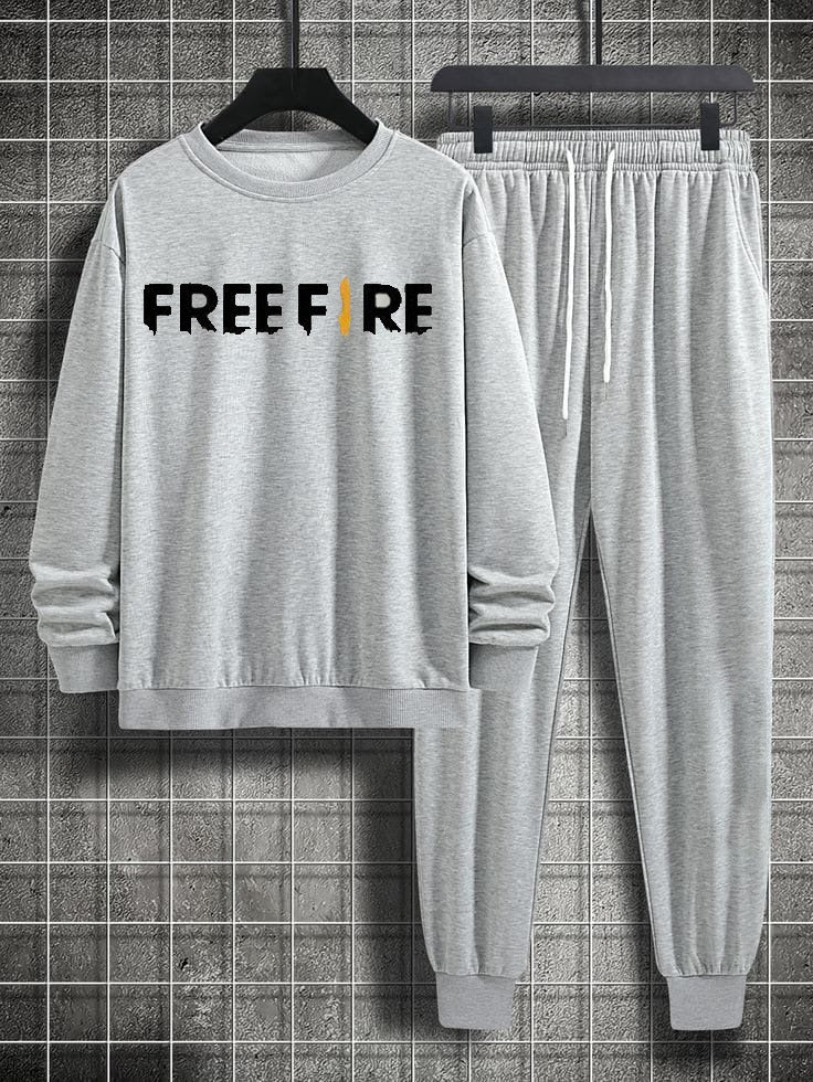 Gray Beautiful Track Suit || With Black Free Fire 🔥 Printing.